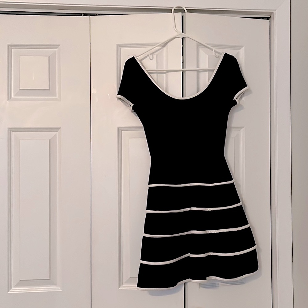 Aqua navy dress with white stripes